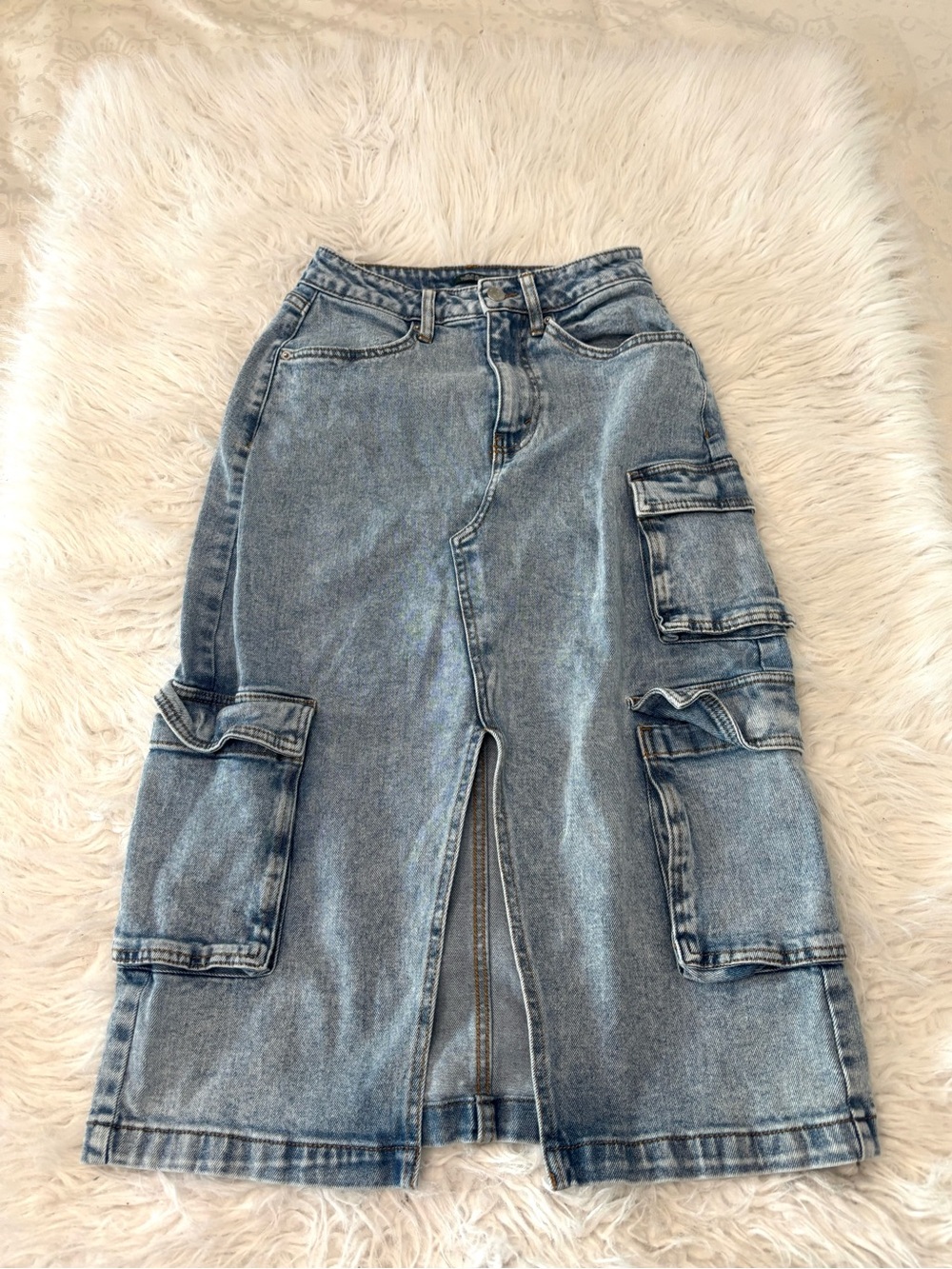 wild fable Light Blue Denim Cargo Midi Skirt